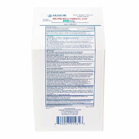 Major Pain Relief 200 mg Strength Ibuprofen Unit Dose Tablet, 100PK 00904791461